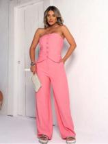 Conjunto Elegante Feminino sem alça Mais Calça Pantalona Alfaiataria Social
