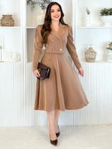 Conjunto Elegante Social Feminino Risca de Giz Blazer e Saia Midi Rodada