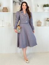 Conjunto Elegante Social Feminino Risca de Giz Blazer e Saia Midi Rodada