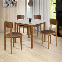 Conjunto Elisa Mesa 90x90 Fixa em Madeira Maciça com 4 Cadeiras Suede Marrom