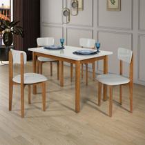 Conjunto Elisa Mesa de Jantar Madeira Maciça Tampo MDF com 4 Cadeiras Ideal para Apartamento 1,20 X 80 Off White