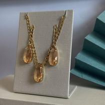 Conjunto elos groumet com pedra gota citrino 10x22 ouro