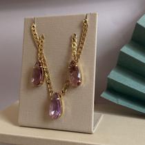 Conjunto elos groumet com pedra gota lavanda 10x22 ouro