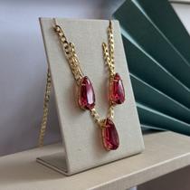 Conjunto elos groumet com pedra gota rouge 10x22 ouro