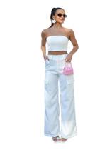 Conjunto em Alfaiataria Liso Calça Cargo Reta e Top sem alça Bianca Lunii