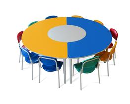 Conjunto em C Infantil Amarelo e Azul c/ 10 cadeiras Pp