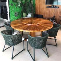 Conjunto em Corda Náutica Jasmin - 6 Cadeiras Com Mesa de Tampo Giratório - Tecido Duna Cru