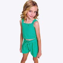 Conjunto em Laise Cropped e Shorts Verde Infanti Menina Infantil 67159