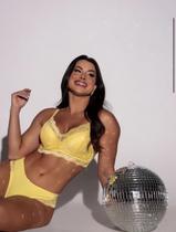 Conjunto em microfibra calcinha e sutiã com detalhes em renda cor amarelo P, M, G, GG
