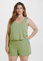 Conjunto em Moletinho Plus Size de Cropped Regata e Shorts - Lunender - Verde