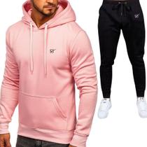 Conjunto em Moletom Blusa Canguru e Calça para Frio Adulto - Rosa - Novidade - Oilec Sports