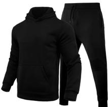 Conjunto em Moletom flanelado blusa com bolso canguro e capuz masculino e com calça com cordão