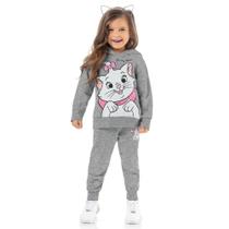 Conjunto em Moletom Infantil Feminino Casaco com Capuz e Calça Gata Marie Disney Menina