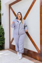 Conjunto Em Moletom Plus Size Calça E Blusa De Ziper E Capuz