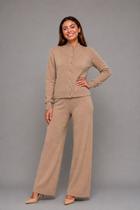 Conjunto Em Tricot Com Botões e Wide Leg Bege Escuro Salvatore