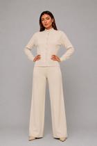 Conjunto Em Tricot Com Botões e Wide Leg Marfim Salvatore
