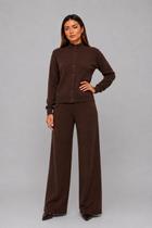 Conjunto Em Tricot Com Botões e Wide Leg Marrom Salvatore