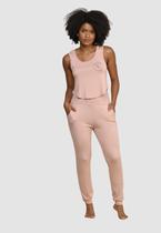 Conjunto Em Viscose Blusa Cropped Com Silk E Calça Com Bolso Rose