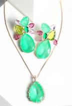 Conjunto em zirconia semi joia na cor verde claro