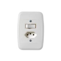 Conjunto Embutir C/Placa Branca - Pezzi 1 Interruptor Simples + 1 Tomada 20A
