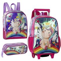 Conjunto Escola Unicórnio Mochila De Rodas Estojo Lancheira Clio Pets Conjunto Escola Unicórnio Mochila De Rodas Estojo Lancheira Clio Pets