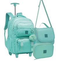 Conjunto Escolar 3 Pçs Juvenil Mochila De Rodas Lancheira Térmica Estojo Porta Material Resistente Ensino Menina