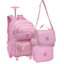 Conjunto Escolar 3 Pçs Juvenil Mochila De Rodas Lancheira Térmica Estojo Porta Material Resistente Ensino Menina