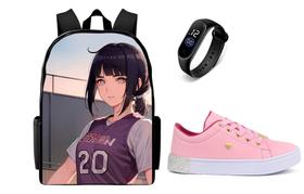 Conjunto Escolar Feminino Mochila mais tenis E Relogio Digital Top Conjunto Escolar Feminino Mochila mais tenis E Relogio Digital Top