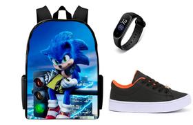 Conjunto Escolar masculino Bolsa Sonic Mais Tenis Casual Preto E Relogio Digital Led Conjunto Escolar masculino Bolsa Sonic Mais Tenis Casual Preto E Relogio Digital Led