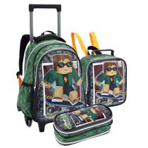 Conjunto Escolar Meninos Mochila de Rodas Lancheira Térmica Estojo Personagem Resistente Infantil Aula Material Masculino