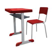 Conjunto Escolar Mesa e Cadeira JUVENIL 6 a 9 Anos REALPLAST COR VERMELHO