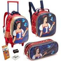 Conjunto Escolar Princesa Mochila de Rodinha Estojo Lancheira Térmica Material Infantil Criança Compartimentos Resistente Menina Aulas
