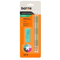 Conjunto Escolar Tabuada Bazze: 2 Lápis, Apontador e Borracha - VERDE Conjunto Escolar Tabuada Bazze: 2 Lápis, Apontador e Borracha - VERDE