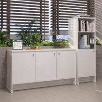 Conjunto Escritório 2 Peças - Buffet E Armário Verbena - Branco Branco Conjunto Escritório 2 Peças - Buffet E Armário Verbena - Branco Branco