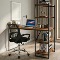 Conjunto Escritório 2 Peças Escrivaninha Industrial Fit e Cadeira Diretor Giratoria Tok Yescasa Marrom/Preto Conjunto Escritório 2 Peças Escrivaninha Industrial Fit e Cadeira Diretor Giratoria Tok Yescasa Marrom/Preto
