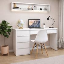 Conjunto Escritório 2 Peças Escrivaninha Mesa Berlim e Cadeira Eames Base de Madeira Yescasa Branco Conjunto Escritório 2 Peças Escrivaninha Mesa Berlim e Cadeira Eames Base de Madeira Yescasa Branco