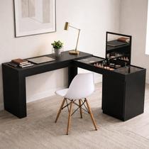 Conjunto Escritório 2 Peças Escrivaninha Penteadeira Star e Cadeira Eames Base de Madeira Yescasa