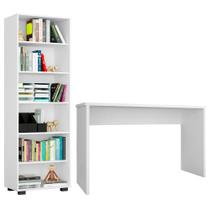 Conjunto Escritório 2 Peças Mesa Gávea e Estante Office Branco - Móveis Leão