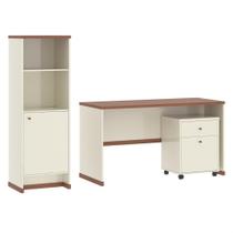 Conjunto Escritório 3 Peças - Mesa Armário E Gaveteiro Verbe - Offwhite/naturale Offwhite/naturale