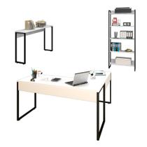 Conjunto Escritório 3 peças Mesa em L Estante e Aparador Studio Industrial M18 Branco Mpozenato