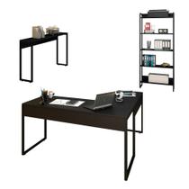Conjunto Escritório 3 peças Mesa em L Estante e Aparador Studio Industrial Preto Mpozenato