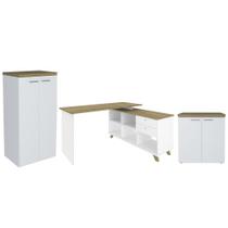 Conjunto Escritório 3 Peças Mesa em L Golden A06 Olmo/Branco - Mpozenato Conjunto Escritório 3 Peças Mesa em L Golden A06 Olmo/Branco - Mpozenato