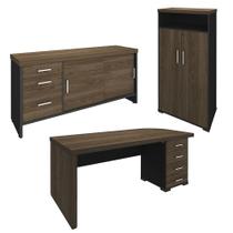 Conjunto Escritório 3 Peças Mesa Lado Direito Corp A06 Charuto/Preto - Mpozenato