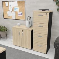 Conjunto Escritório Armário Baixo e Gaveteiro Arquivo C/ Fechadura Netmobil