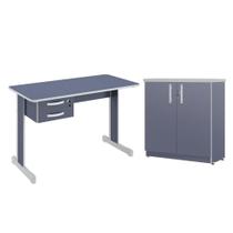 Conjunto Escritório Atlanta Mesa com Armário Azul