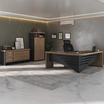 Conjunto Escritório Completo 3 Peças: Mesa Diretor em L Tamburato, Balcão com Gavetas e Armário Multiuso Nogal Preto