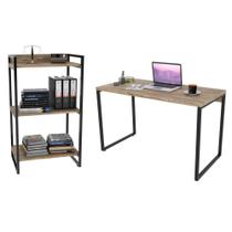 Conjunto Escritório Estilo Industrial Mesa 120cm e Estante 60cm 3 Prateleiras Prisma Carvalho - Mpoz Conjunto Escritório Estilo Industrial Mesa 120cm e Estante 60cm 3 Prateleiras Prisma Carvalho - Mpoz