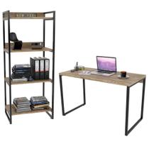 Conjunto Escritório Estilo Industrial Mesa 120cm e Estante 60cm 4 Prateleiras Prisma Carvalho - Mpoz Conjunto Escritório Estilo Industrial Mesa 120cm e Estante 60cm 4 Prateleiras Prisma Carvalho - Mpoz
