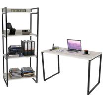 Conjunto Escritório Estilo Industrial Mesa 120cm e Estante 60cm 4 Prateleiras Prisma Snow - Mpozenato