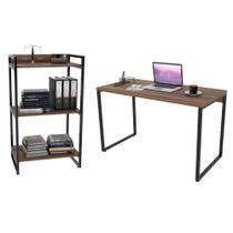 Conjunto Escritório Estilo Industrial Mesa 135cm e Estante 60cm 3 Prateleiras Prisma Nogal - Mpozena Conjunto Escritório Estilo Industrial Mesa 135cm e Estante 60cm 3 Prateleiras Prisma Nogal - Mpozena
